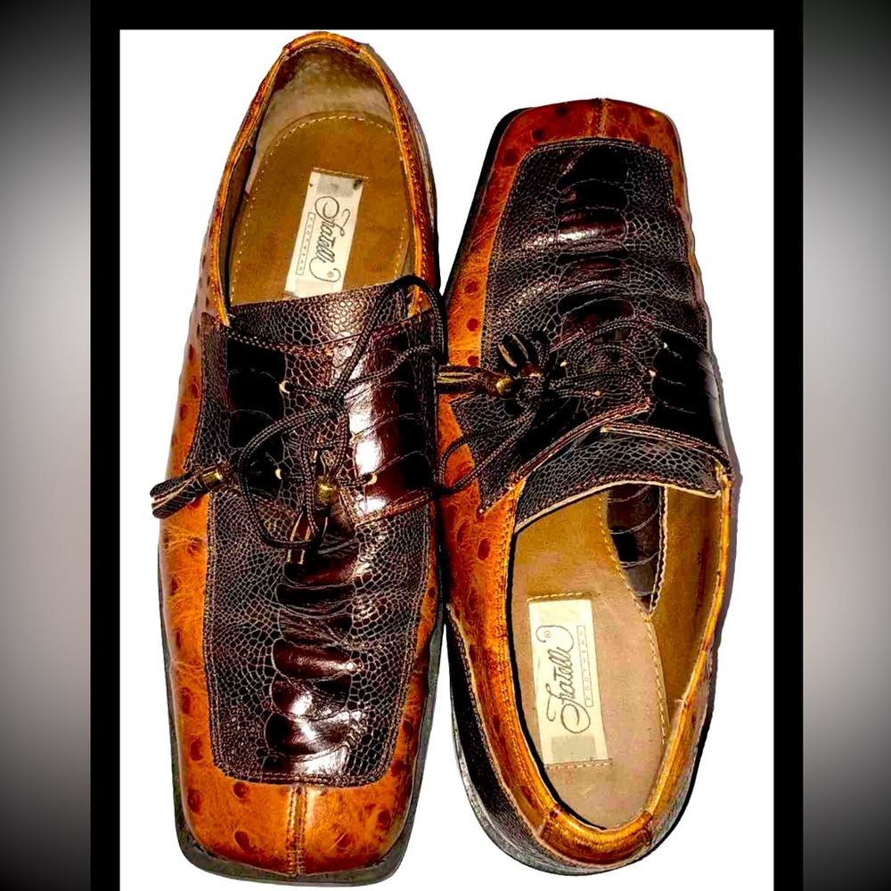 Fratelli leather loafers TAN BROWN SHOES mens 9M Leather SQUARE Toe Animal Print